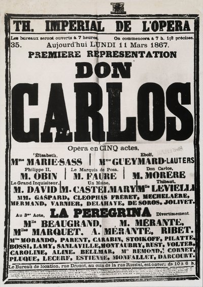 Poster Advertising the First Performance of Don Carlos at the Theatre Imperial de l